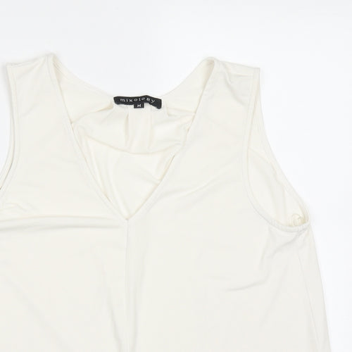 mixolo Womens White  Polyester Basic Tank Size M V-Neck