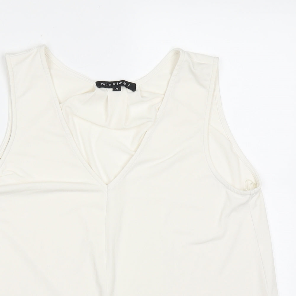 mixolo Womens White  Polyester Basic Tank Size M V-Neck
