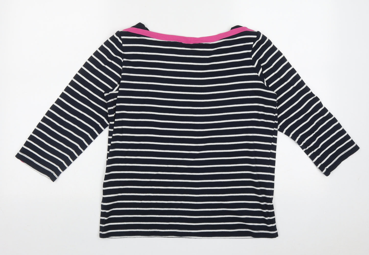 Maine Womens Blue Striped Cotton Basic T-Shirt Size 14 Boat Neck