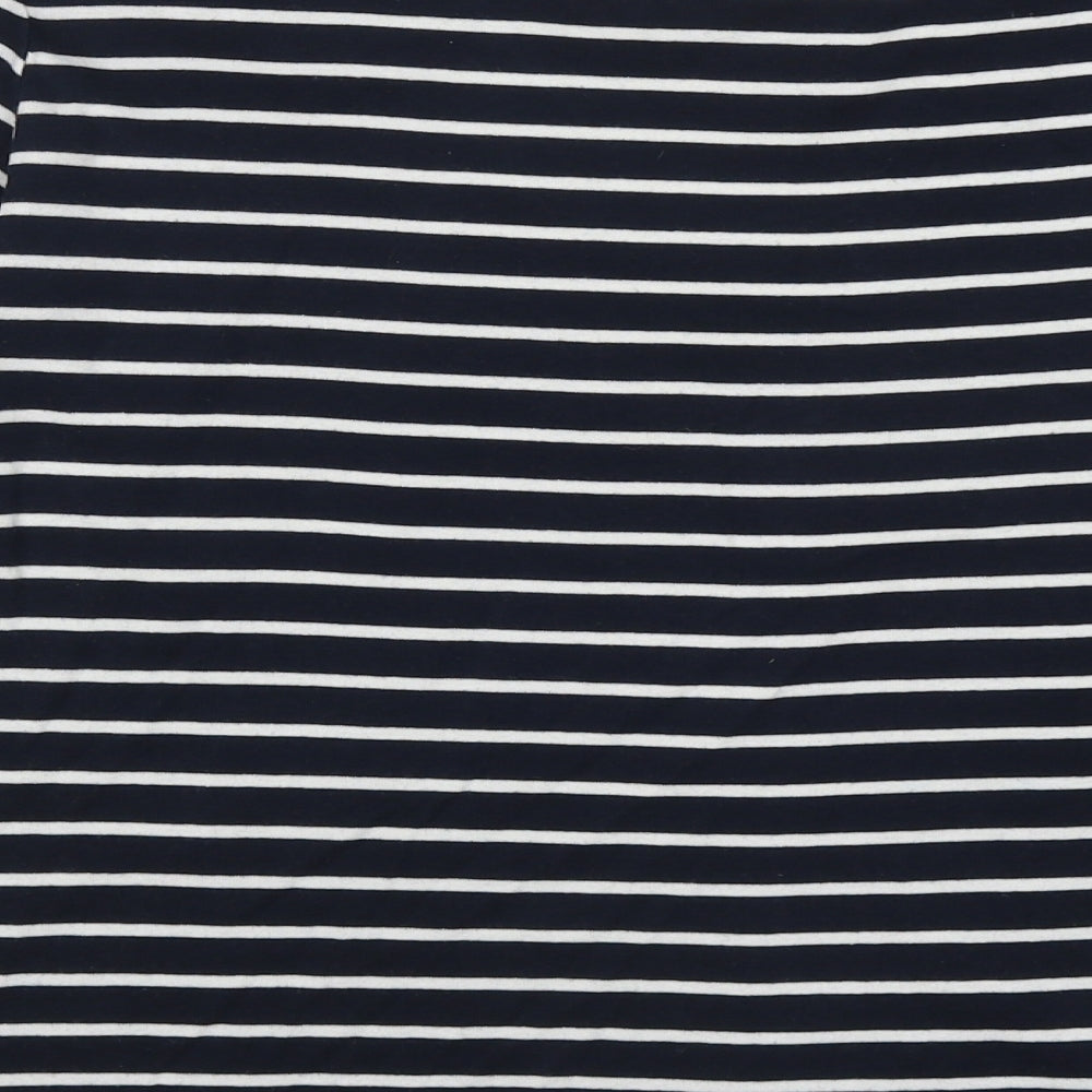 Maine Womens Blue Striped Cotton Basic T-Shirt Size 14 Boat Neck