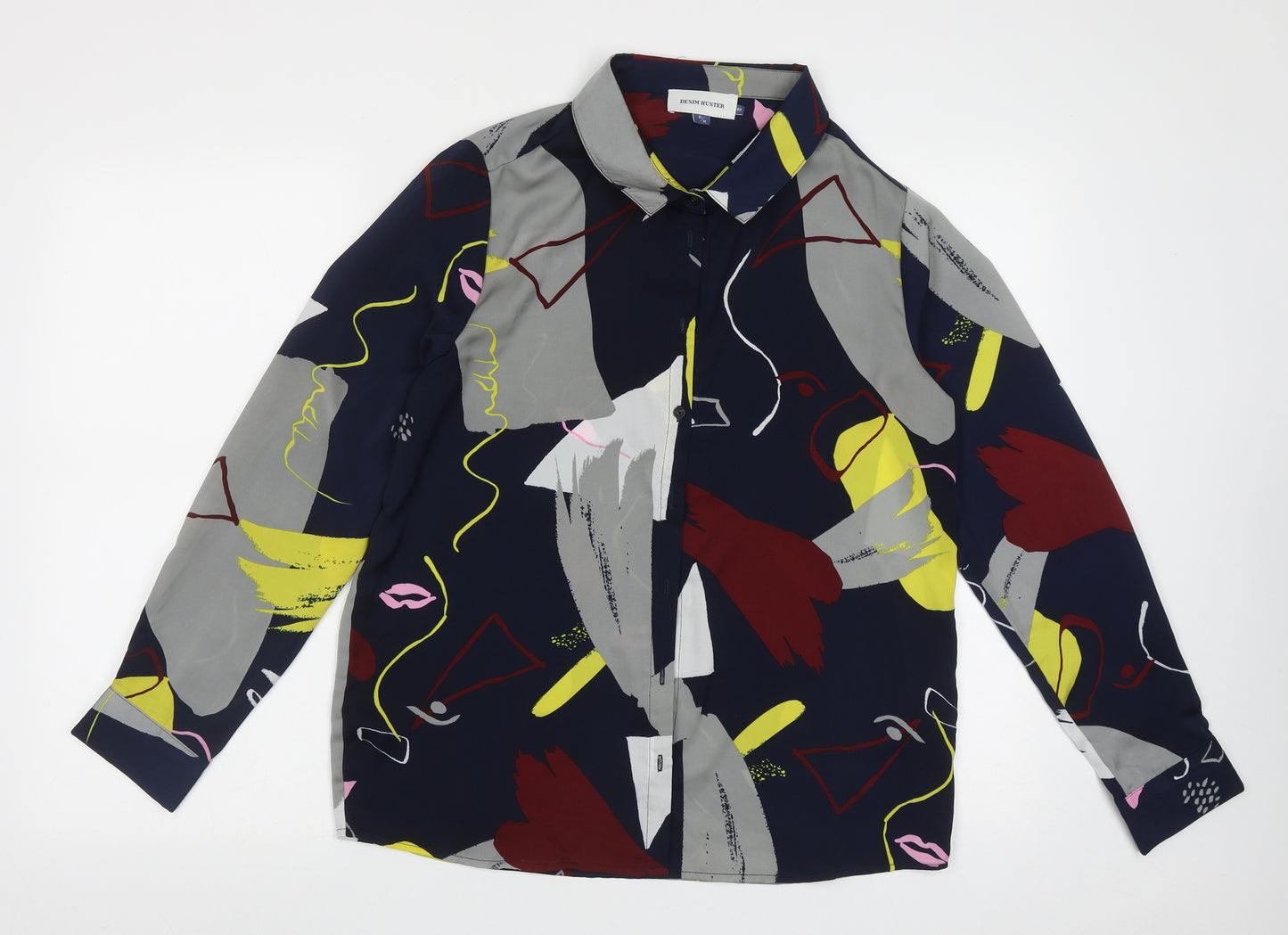 Denim Hunter Womens Multicoloured Geometric Polyester Basic Button-Up Size 12 Collared
