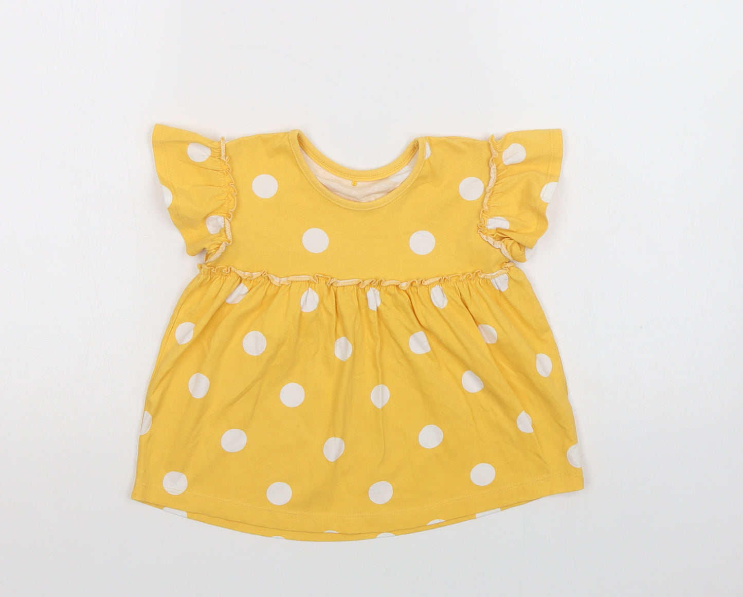 George Girls Yellow Polka Dot Cotton Basic Blouse Size 3-4 Years Crew Neck