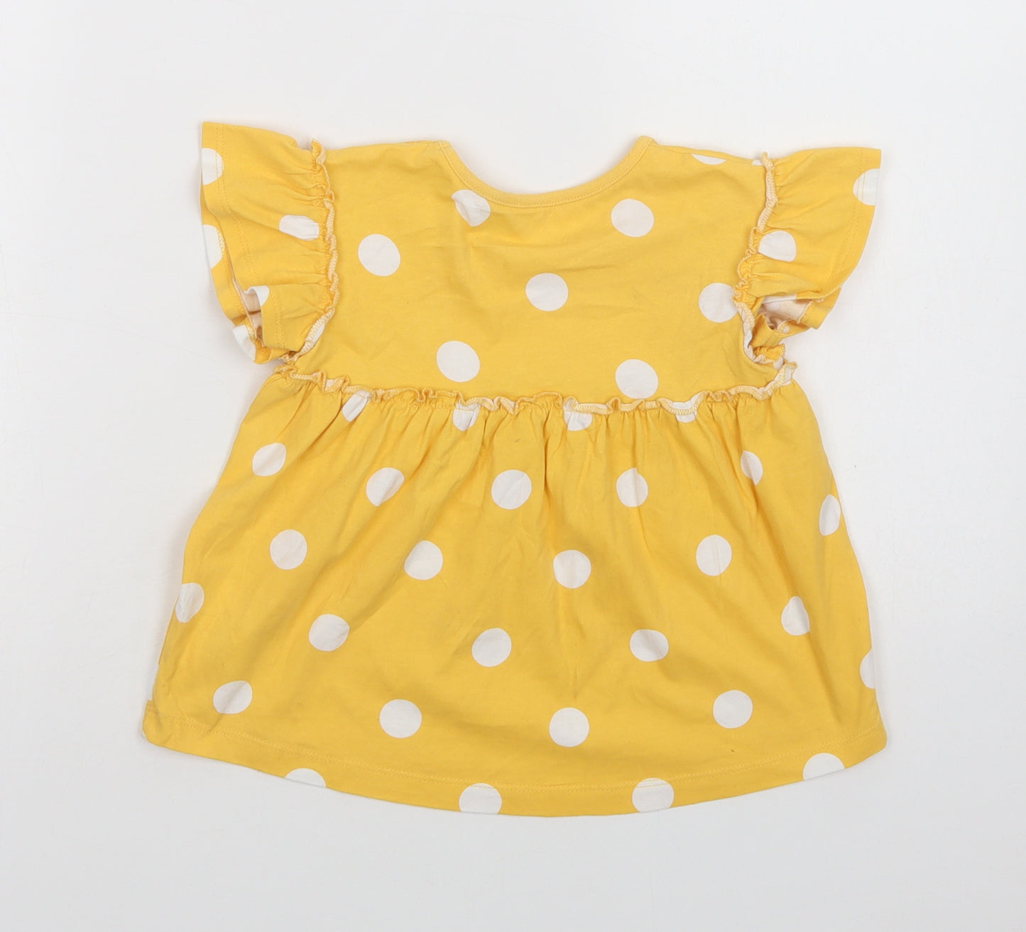 George Girls Yellow Polka Dot Cotton Basic Blouse Size 3-4 Years Crew Neck