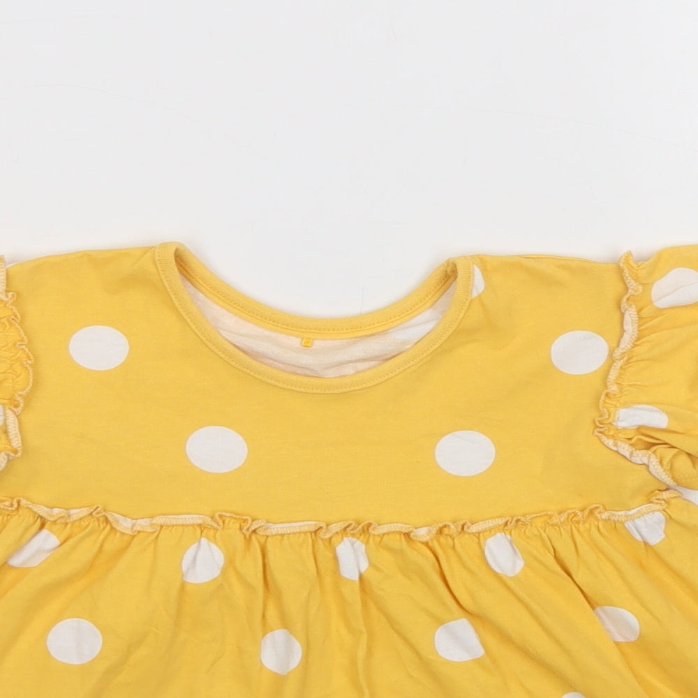 George Girls Yellow Polka Dot Cotton Basic Blouse Size 3-4 Years Crew Neck