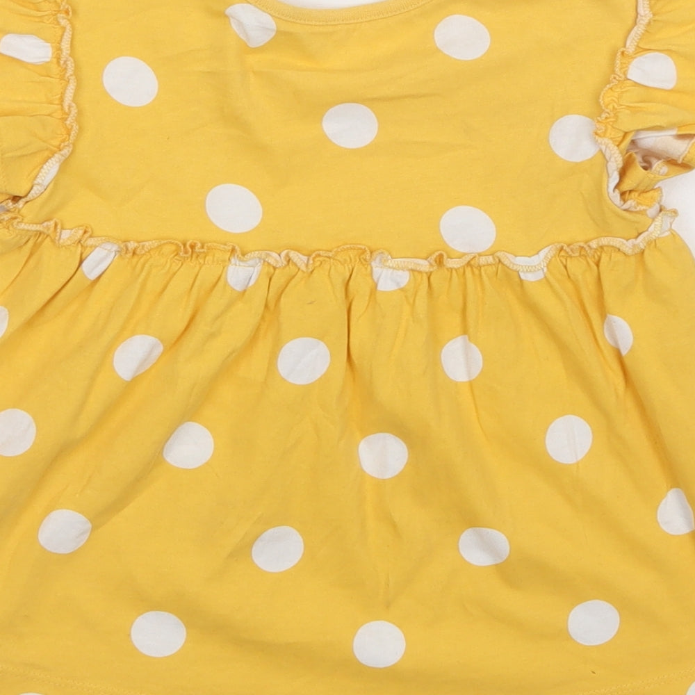 George Girls Yellow Polka Dot Cotton Basic Blouse Size 3-4 Years Crew Neck