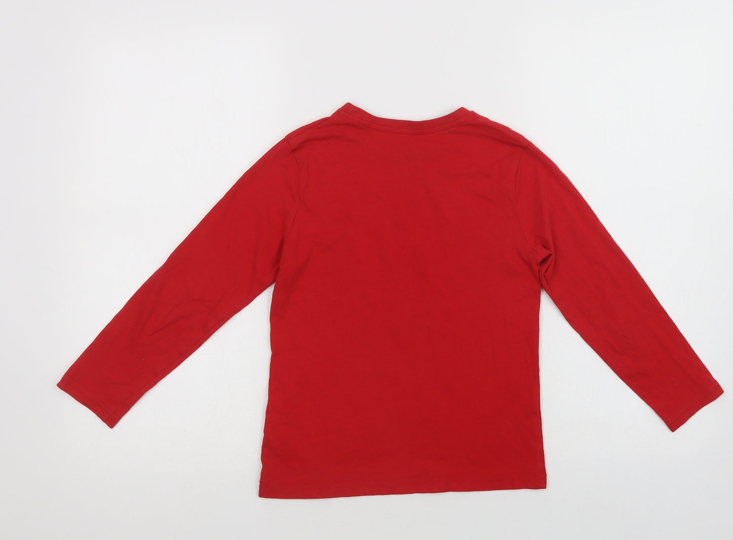 Primark Girls Red  Cotton Basic Polo Size 7-8 Years Crew Neck  - Rudolph Christmas