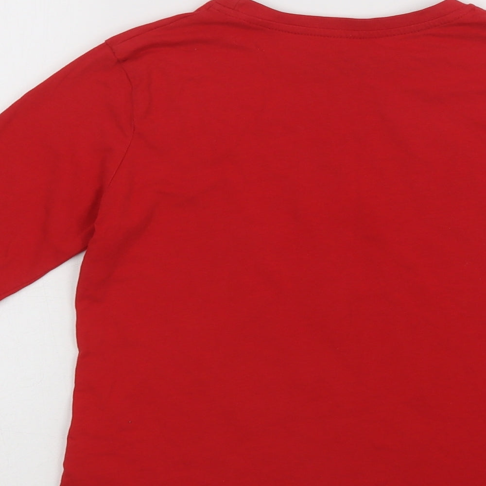 Primark Girls Red  Cotton Basic Polo Size 7-8 Years Crew Neck  - Rudolph Christmas