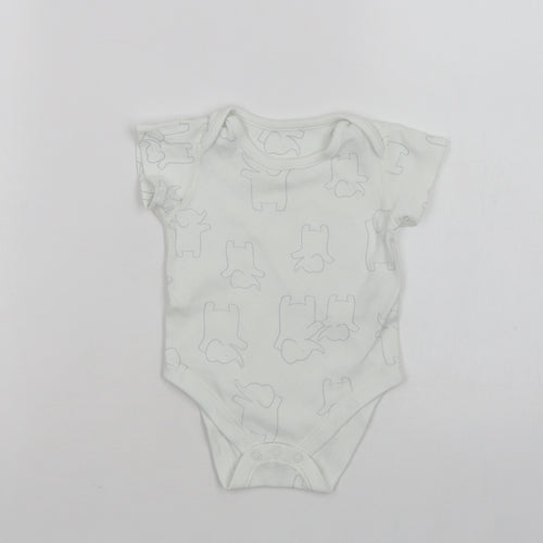 Marks and Spencer Baby White Geometric Cotton Leotard One-Piece Size 3-6 Months  Snap - Elephant Print