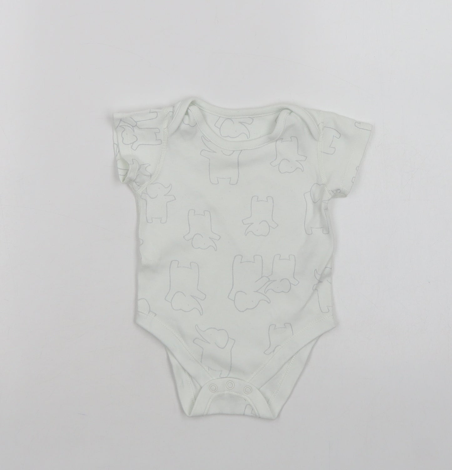 Marks and Spencer Baby White Geometric Cotton Leotard One-Piece Size 3-6 Months  Snap - Elephant Print