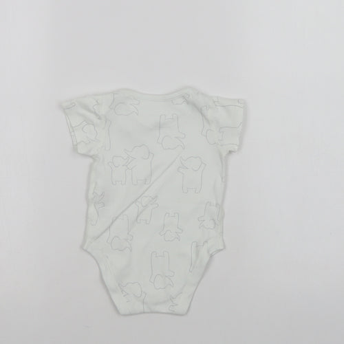 Marks and Spencer Baby White Geometric Cotton Leotard One-Piece Size 3-6 Months  Snap - Elephant Print