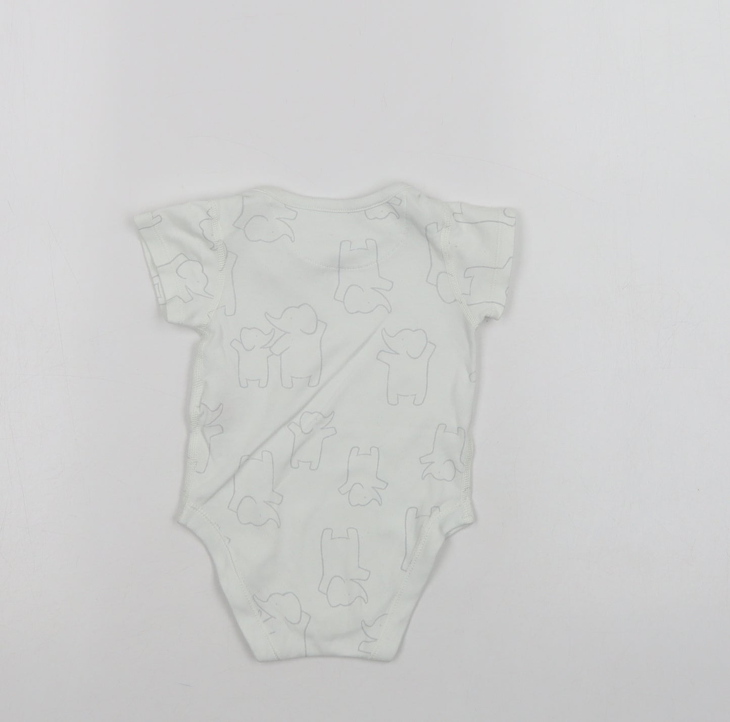 Marks and Spencer Baby White Geometric Cotton Leotard One-Piece Size 3-6 Months  Snap - Elephant Print