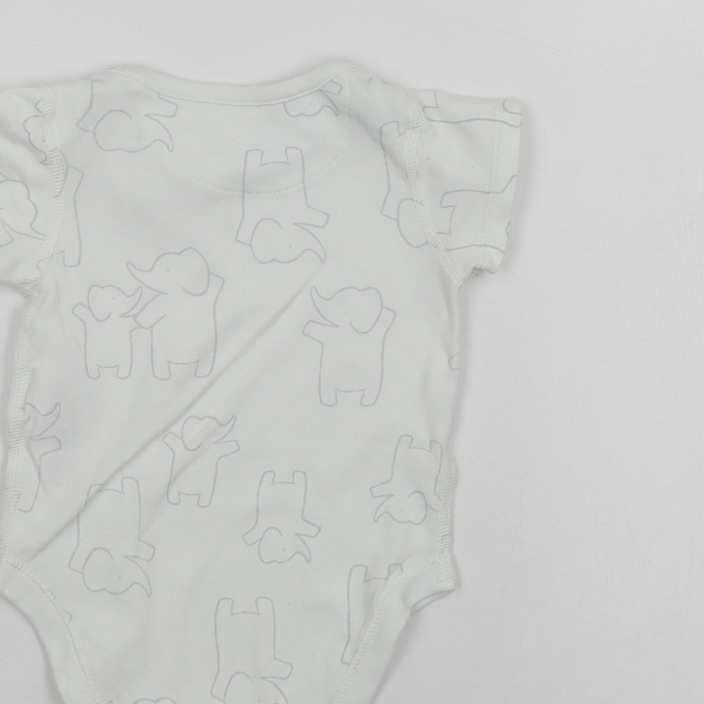 Marks and Spencer Baby White Geometric Cotton Leotard One-Piece Size 3-6 Months  Snap - Elephant Print