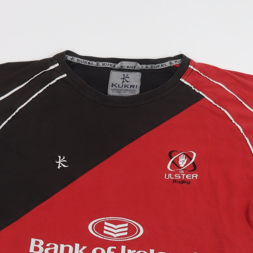 Kukri Mens Red Colourblock Cotton  T-Shirt Size XL Crew Neck  - Ulster Rugby