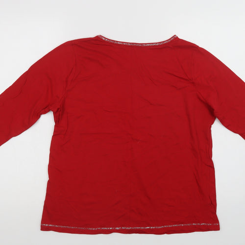 Avon Womens Red Solid Cotton Top Pyjama Top Size 16   - Merry Kissmas