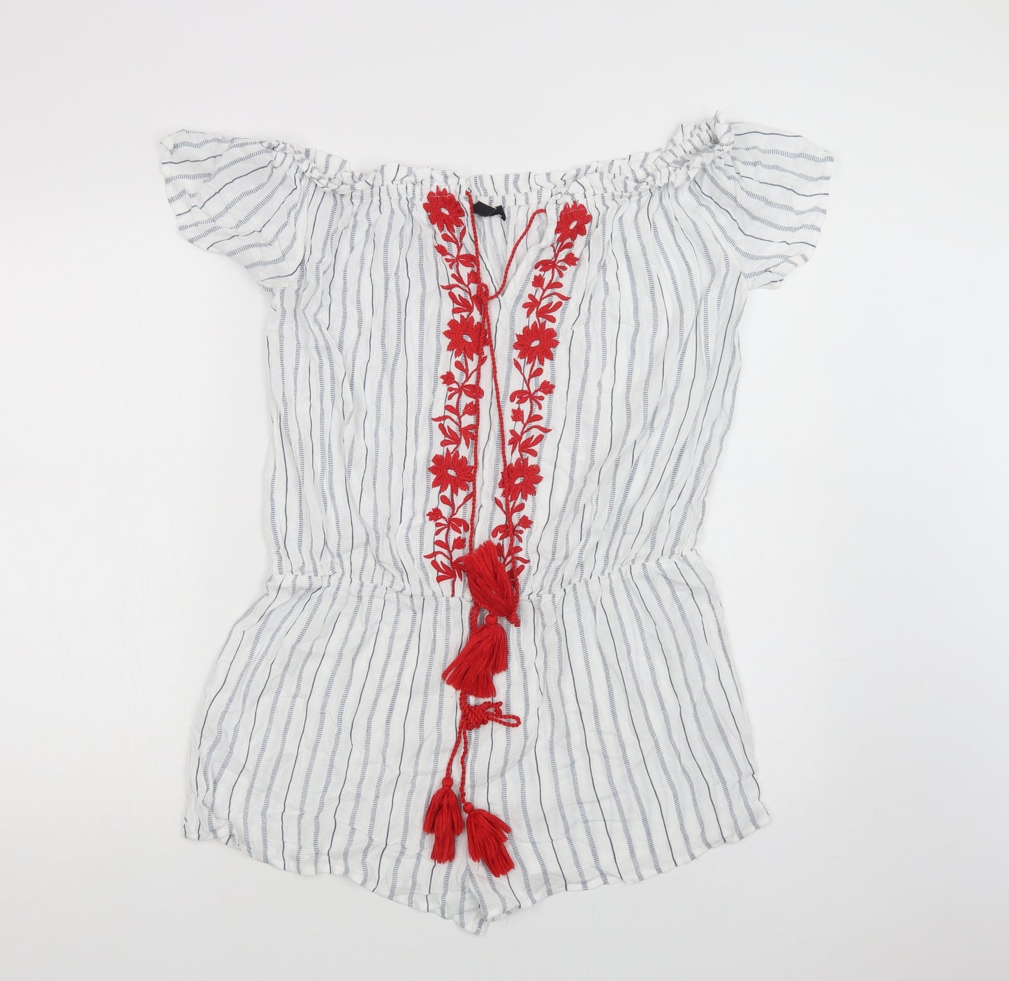New Look Womens White Striped Viscose Playsuit One-Piece Size M  Tie