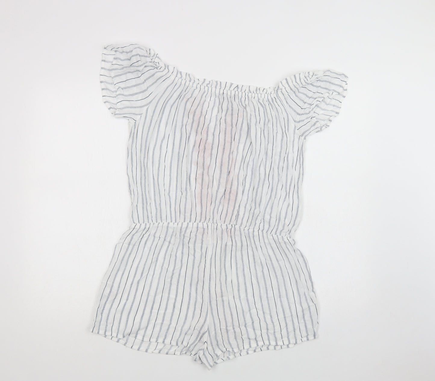 New Look Womens White Striped Viscose Playsuit One-Piece Size M  Tie