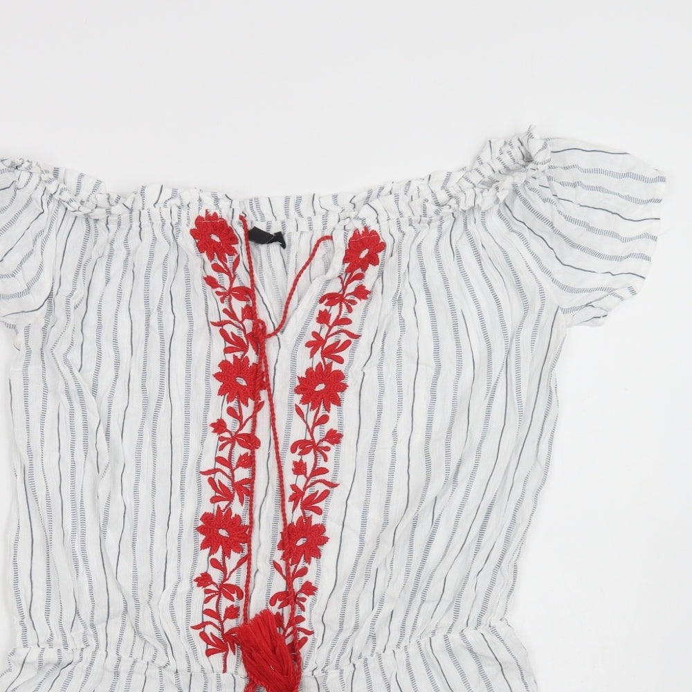 New Look Womens White Striped Viscose Playsuit One-Piece Size M  Tie