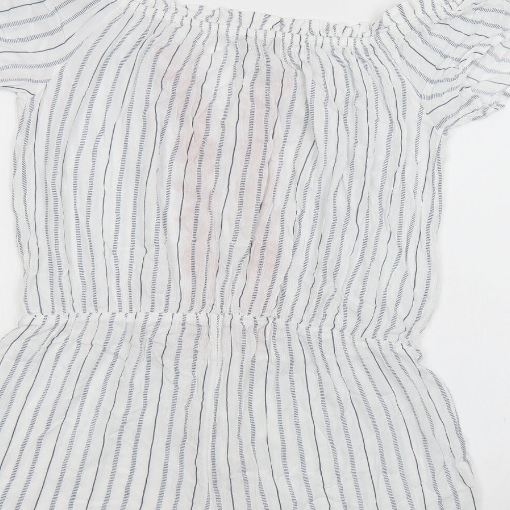 New Look Womens White Striped Viscose Playsuit One-Piece Size M  Tie