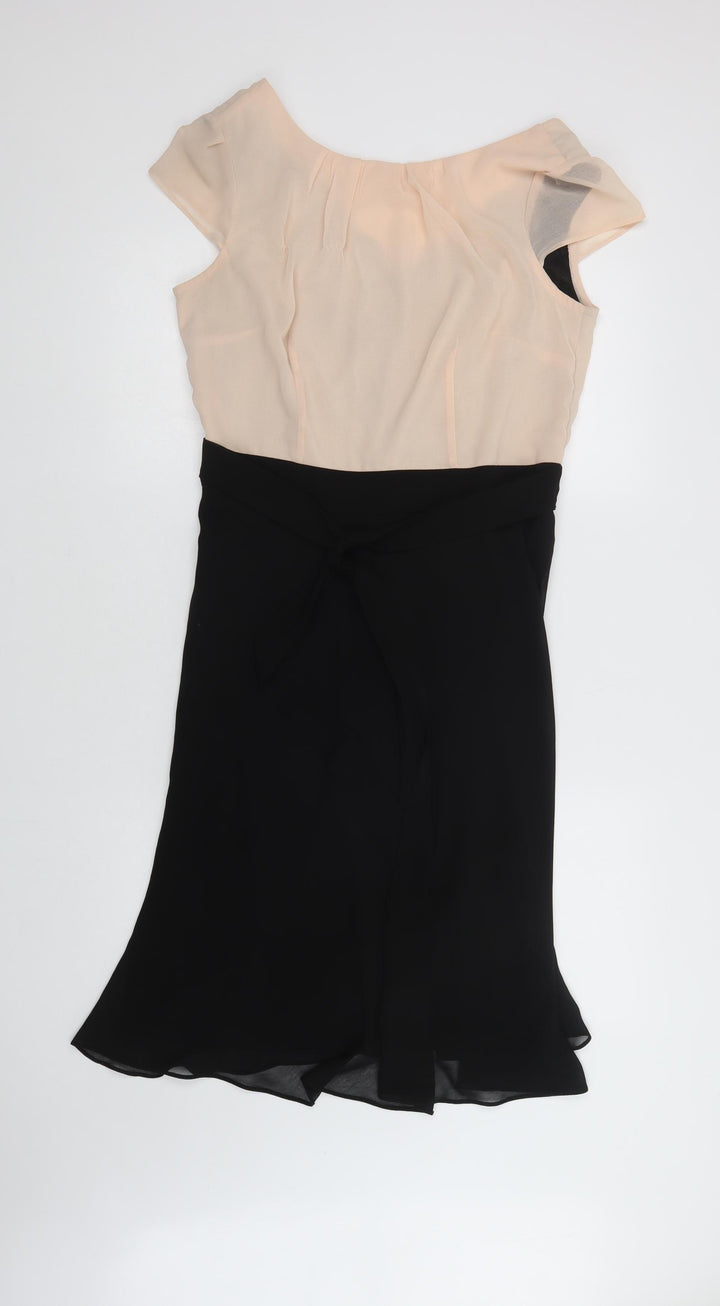 Dorothy Perkins Womens Black Colourblock Polyester A-Line Size 14 Round Neck Zip