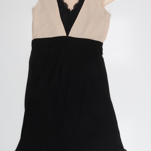 Dorothy Perkins Womens Black Colourblock Polyester A-Line  Size 14  Round Neck Zip