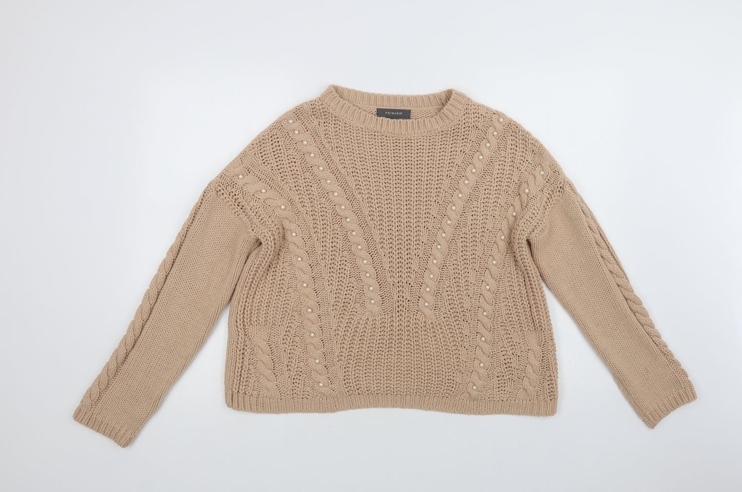 Primark Womens Beige Crew Neck  Acrylic Pullover Jumper Size M