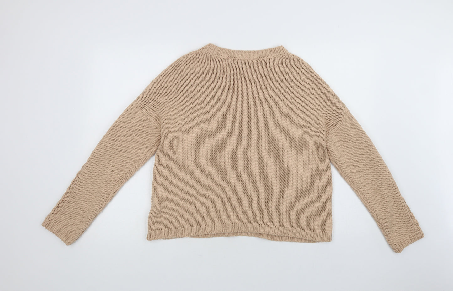 Primark Womens Beige Crew Neck  Acrylic Pullover Jumper Size M