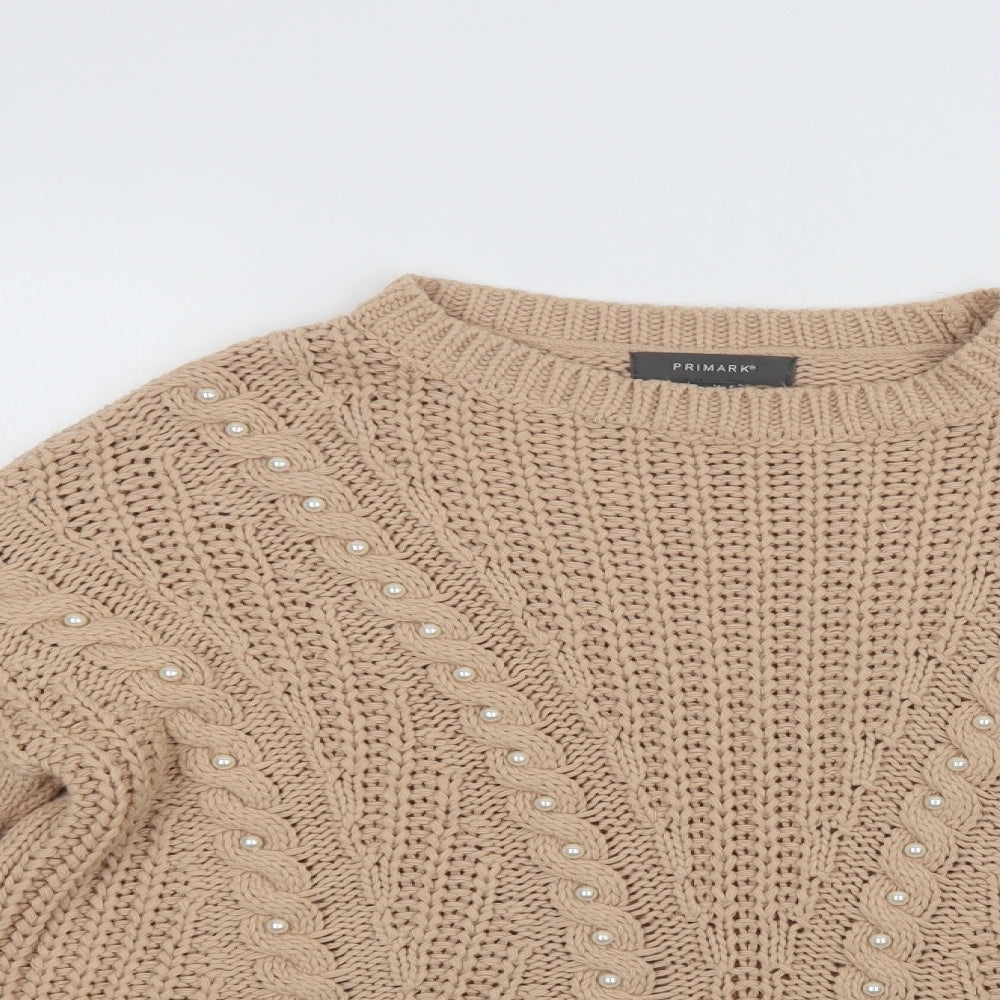 Primark Womens Beige Crew Neck  Acrylic Pullover Jumper Size M