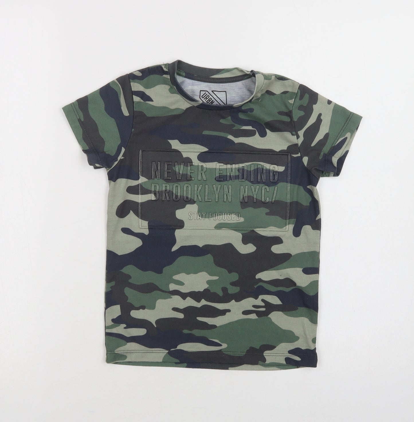 Matalan Boys Green Camouflage Polyester Basic Polo Size 6 Years Crew Neck