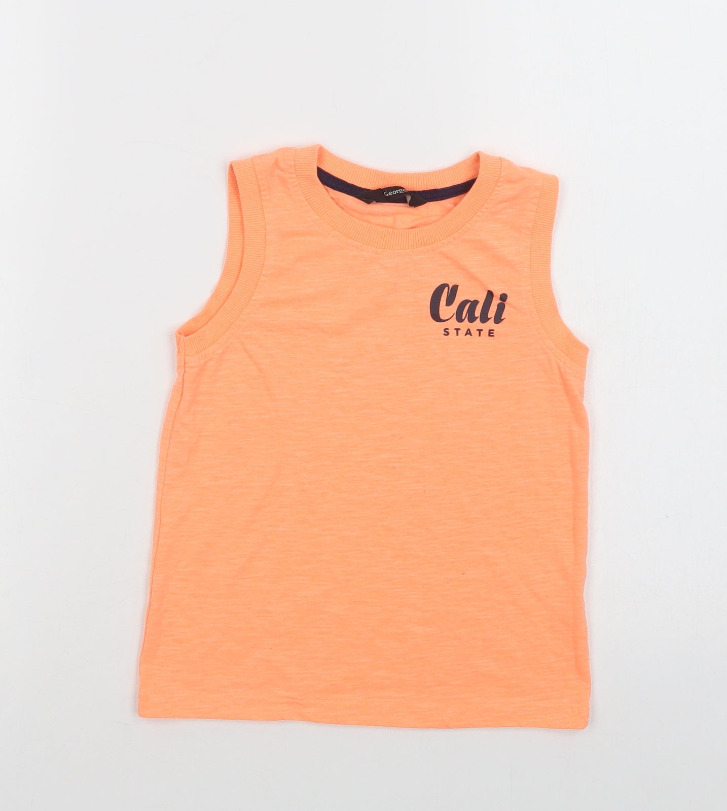 George Boys Orange  Polyester Basic Tank Size 5-6 Years Crew Neck  - Cali State