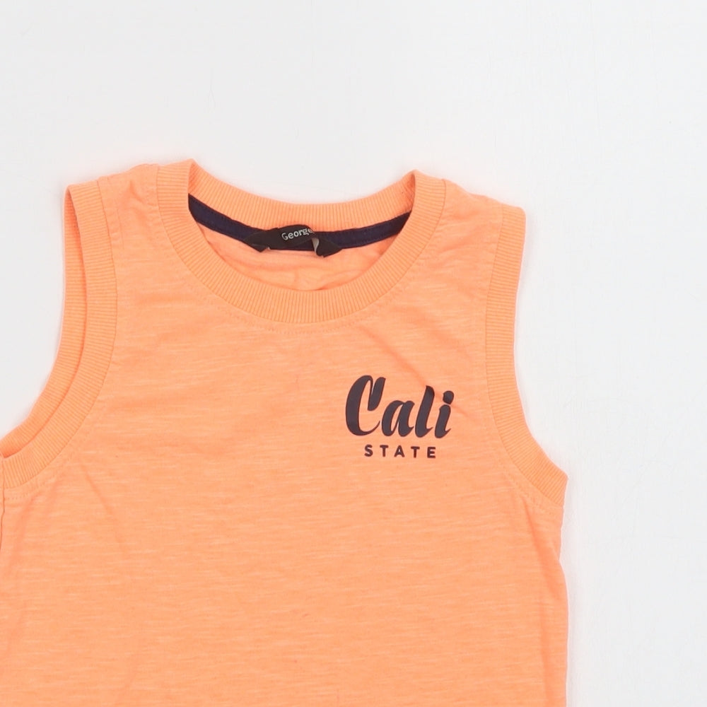 George Boys Orange  Polyester Basic Tank Size 5-6 Years Crew Neck  - Cali State