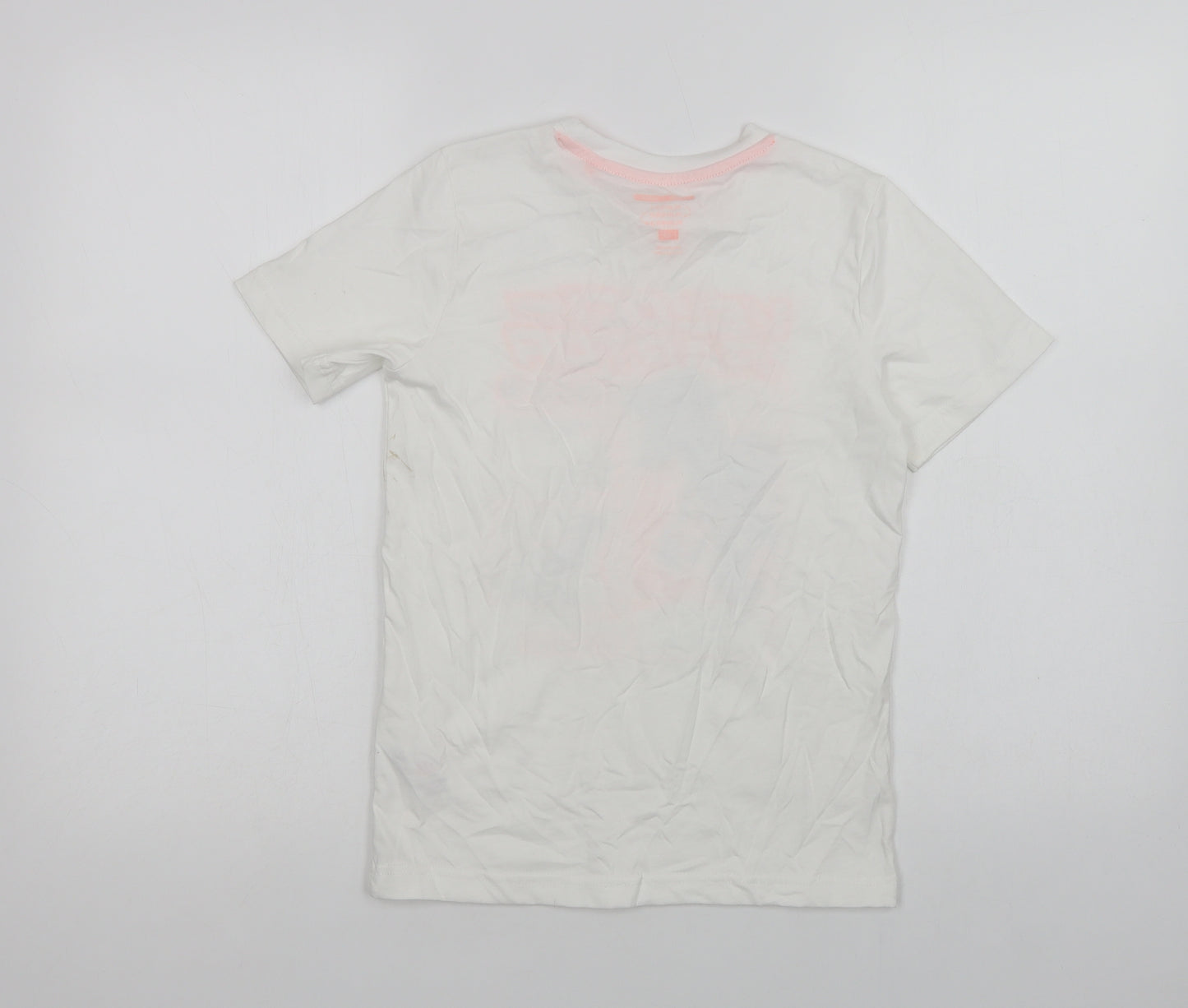 F&F Boys White  Cotton Basic T-Shirt Size 8-9 Years Crew Neck  - Dinosaur