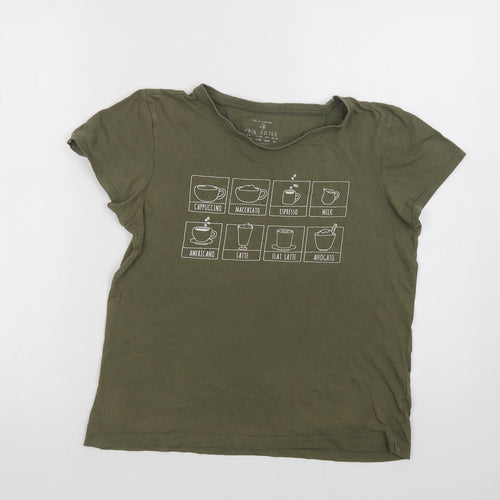 Primark Womens Green  Cotton Basic T-Shirt Size XS Crew Neck - Coffee
