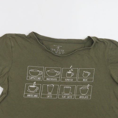 Primark Womens Green  Cotton Basic T-Shirt Size XS Crew Neck - Coffee