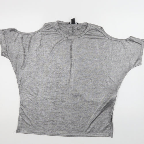 New Look Womens Silver  Polyester Basic Blouse Size 10 Crew Neck - Cold Shoulder