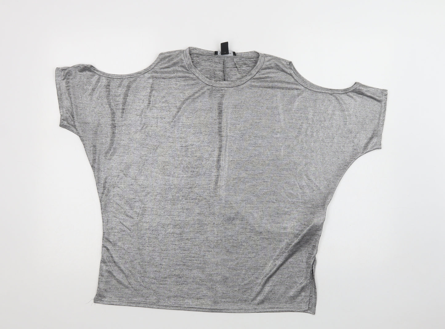 New Look Womens Silver  Polyester Basic Blouse Size 10 Crew Neck - Cold Shoulder