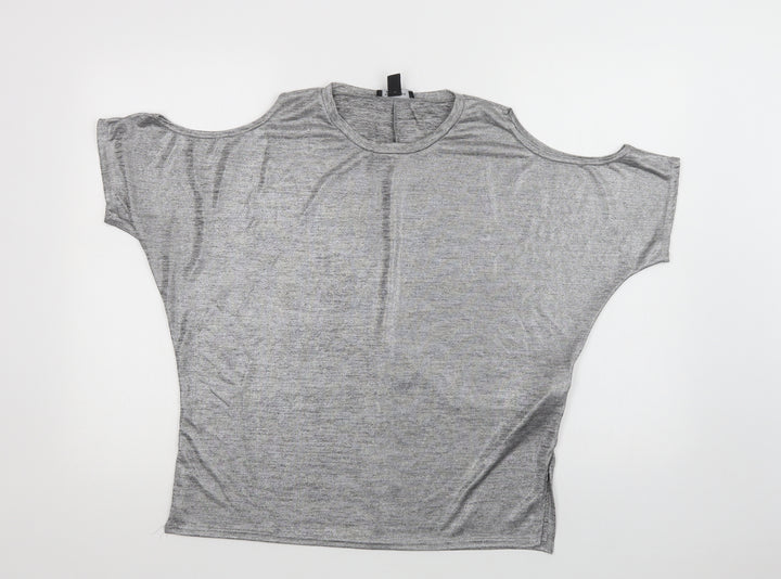 New Look Womens Silver  Polyester Basic Blouse Size 10 Crew Neck - Cold Shoulder