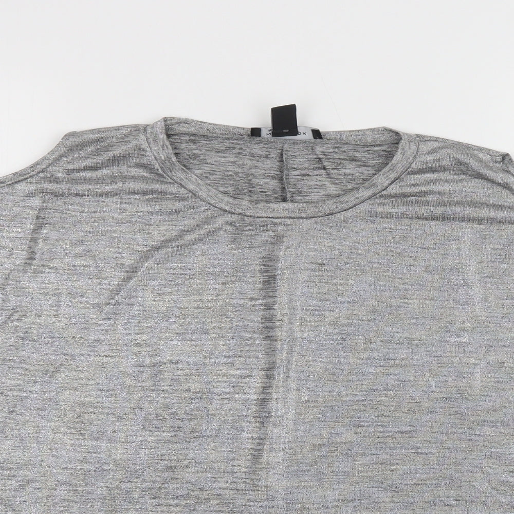 New Look Womens Silver  Polyester Basic Blouse Size 10 Crew Neck - Cold Shoulder
