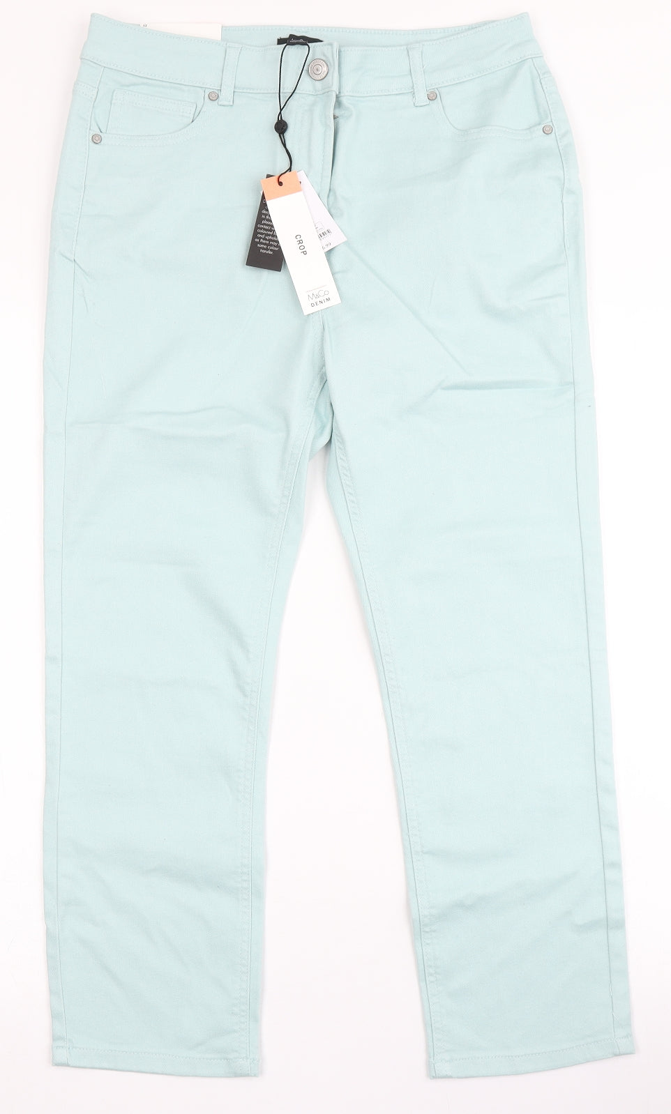 M&Co Womens Blue  Cotton Blend Cropped Jeans Size 12 L24 in Regular Button