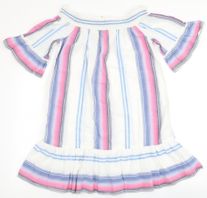 F&F Womens Multicoloured Striped Cotton A-Line Size S Off the Shoulder