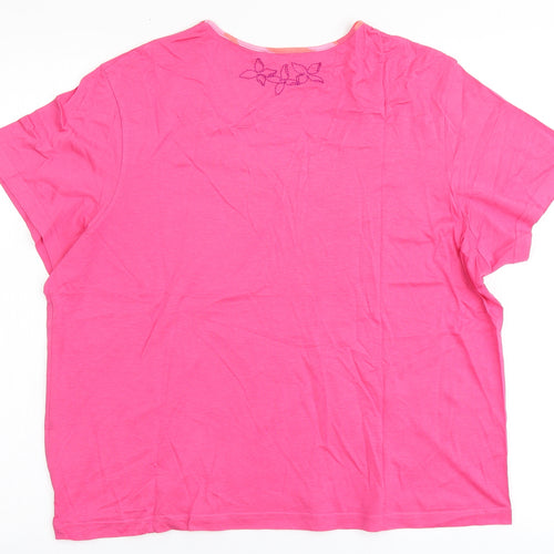 Emreco Womens Pink  Cotton Basic T-Shirt Size 18 Round Neck - Flowers