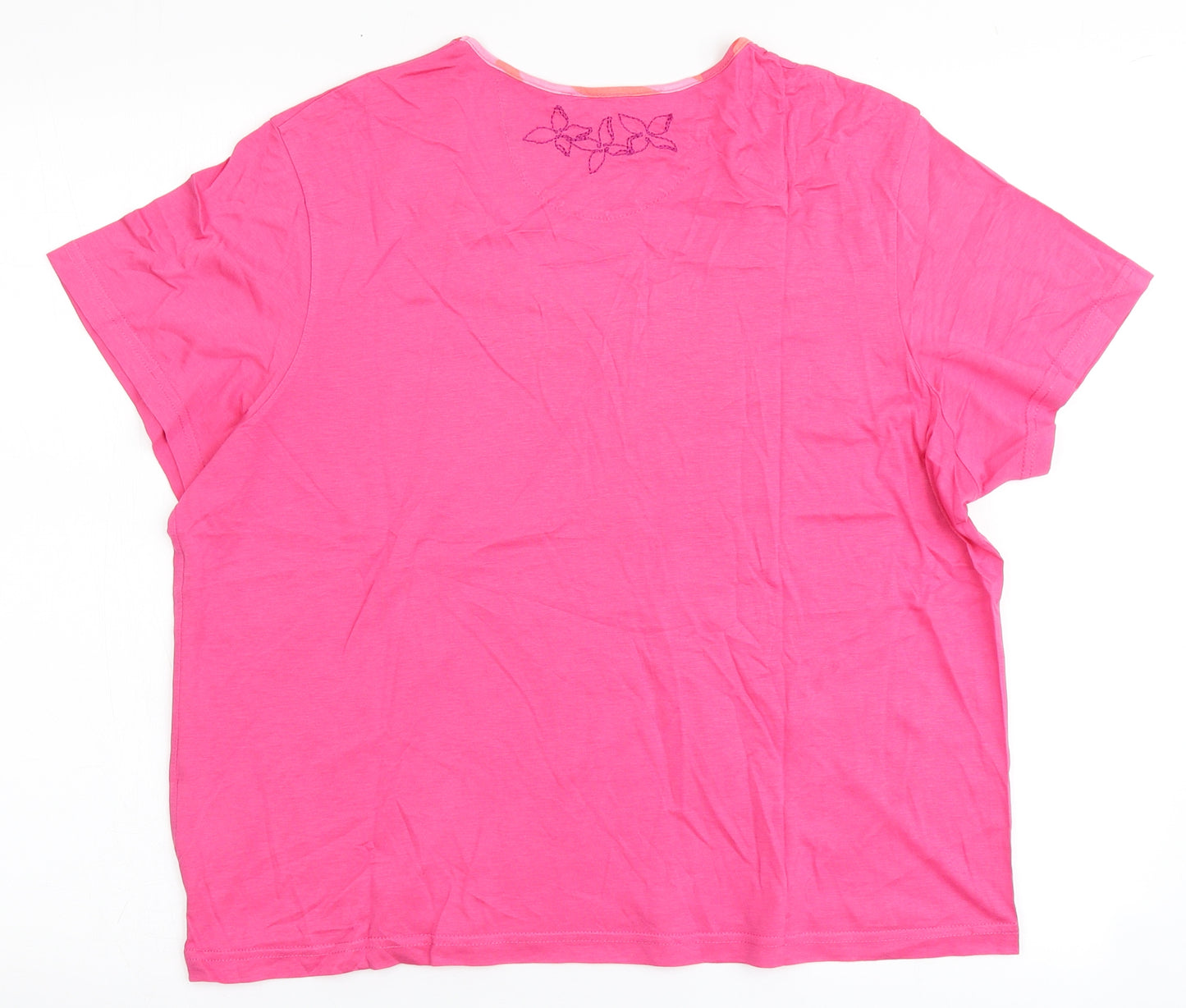 Emreco Womens Pink  Cotton Basic T-Shirt Size 18 Round Neck - Flowers