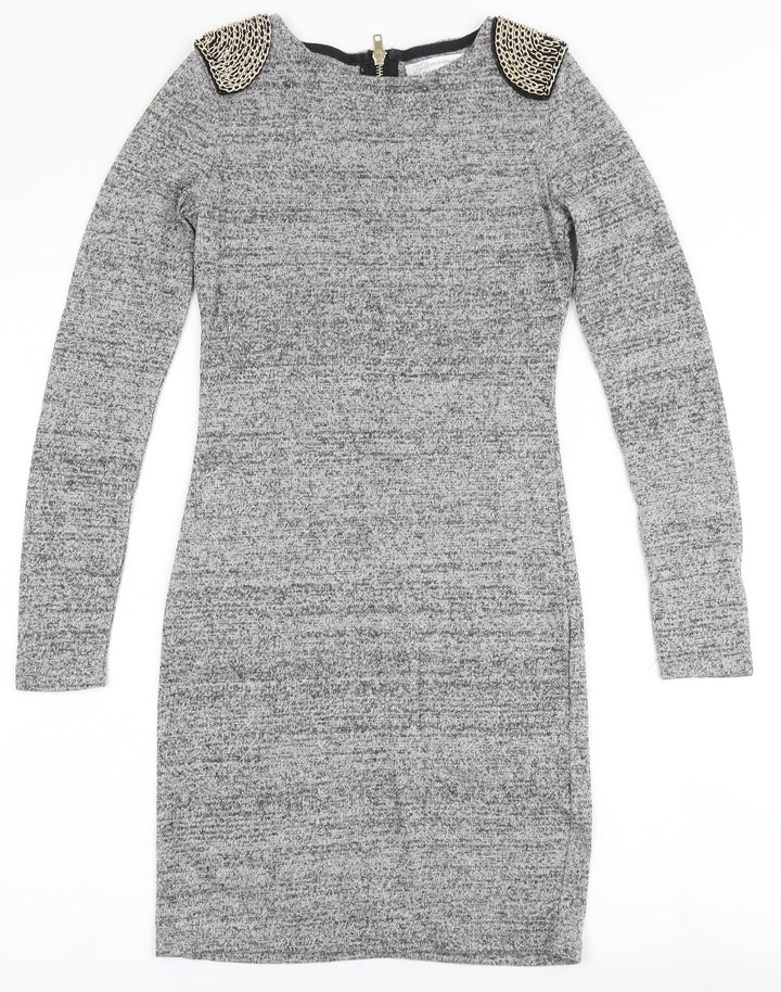 Glamorous Womens Grey Cotton Bodycon Size 10 Round Neck