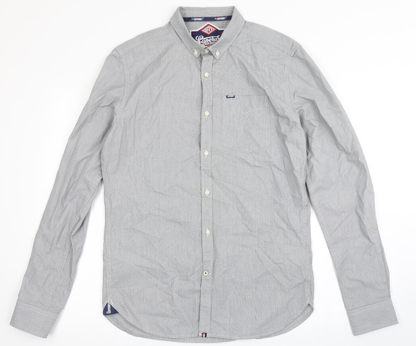 Superdrug Mens Grey  Cotton  Button-Up Size M Round Neck Button - Chest Pocket