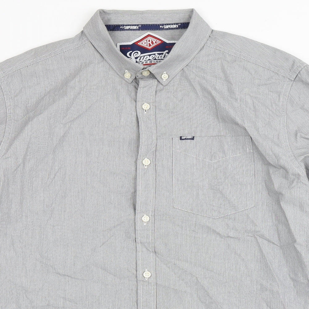 Superdrug Mens Grey  Cotton  Button-Up Size M Round Neck Button - Chest Pocket