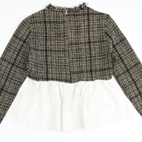 SheIn Womens Brown Check Polyester Basic Blouse Size L Round Neck