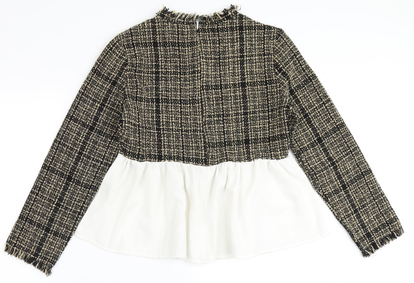 SheIn Womens Brown Check Polyester Basic Blouse Size L Round Neck