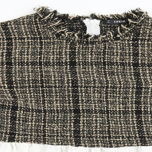 SheIn Womens Brown Check Polyester Basic Blouse Size L Round Neck