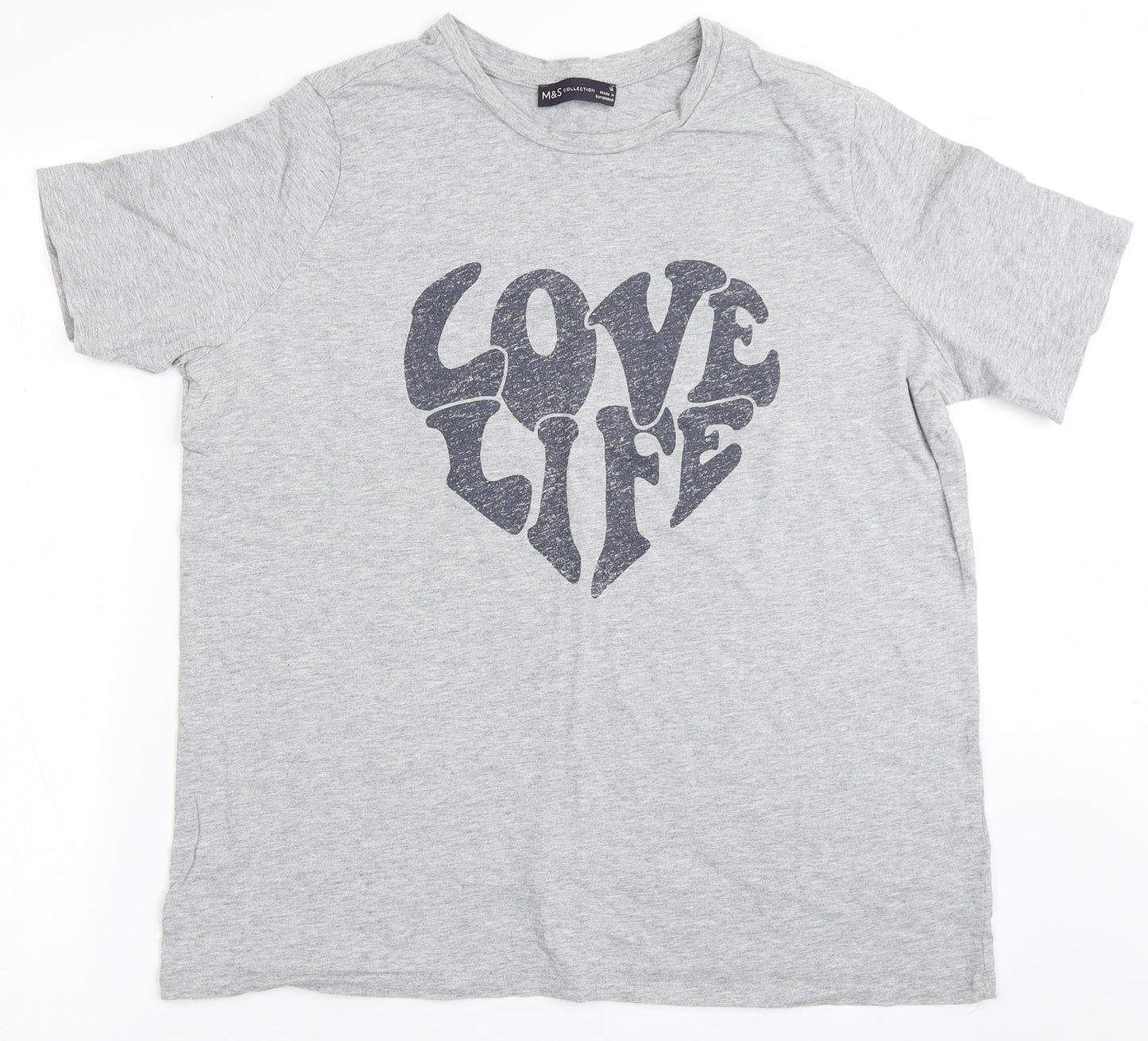 Marks and Spencer Womens Grey  100% Cotton Basic T-Shirt Size 14 Round Neck - Love Life