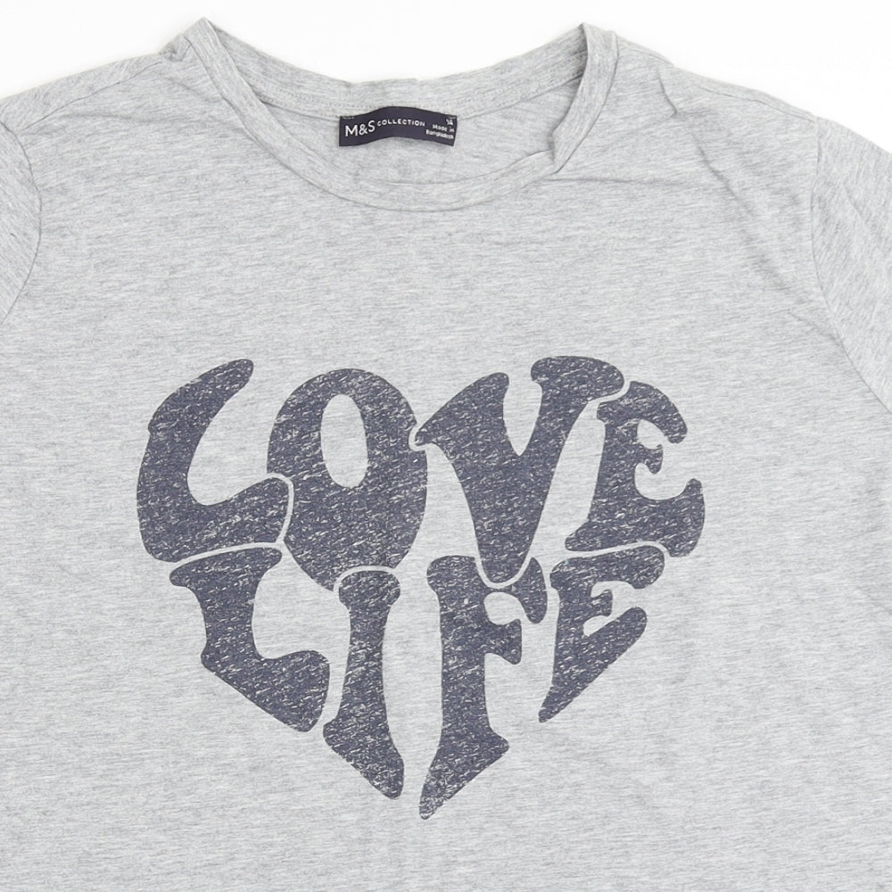 Marks and Spencer Womens Grey  100% Cotton Basic T-Shirt Size 14 Round Neck - Love Life