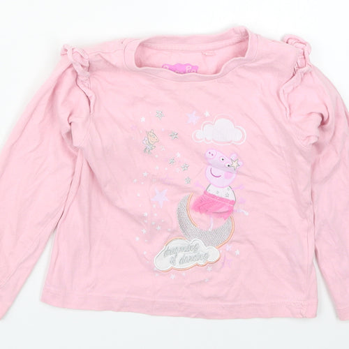 Preworn Girls Pink Solid Cotton Top Pyjama Top Size 2-3 Years  Pullover - Peppa Pig Dreaming of Dancing
